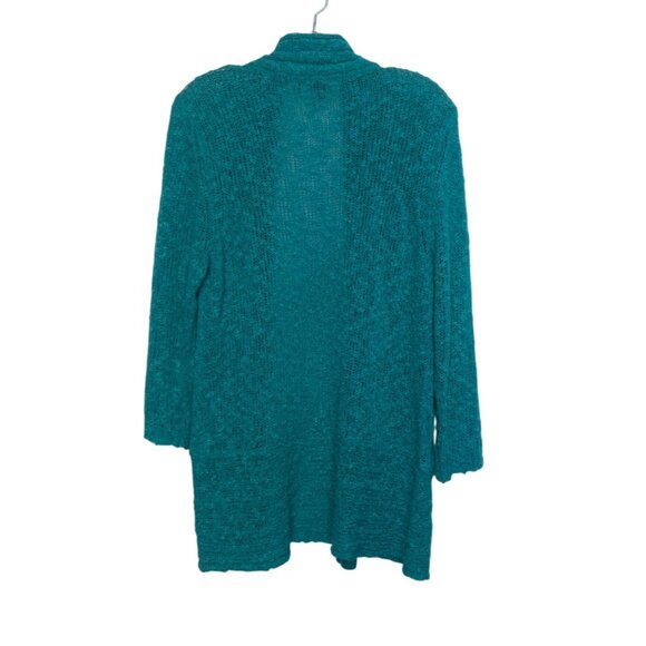 Fever Open Front Cardigan Sweater Womens Large Teal Lightweight Long - Picture 2 of 8